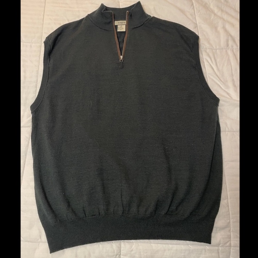 Tagio Wool Blend Forest Green Sweater Vest Men XXL 1/4 Zip Pullover Golf Preppy